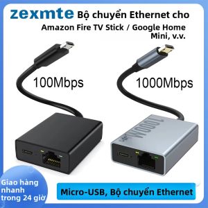 Zexmte Chromecast Ethernet Adapter 100Mbps Micro Sang RJ45 Card Mạng Cho Fire TV Stick Siêu Âm Thanh Google Ethernet Switch Adapter