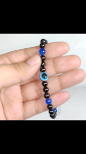 Blessed & Cleansed Blue agate stones & evil eye anti ghost month for protection from bad karma bad luck & bad fate Lucky charm Bracelet