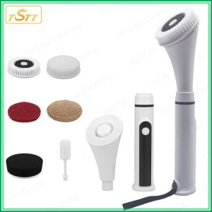6 in 1 Electric Rotating Cleaning Brush USB Rechargeable Multifunction Electric Scrubber for Shoes Water Proof Bathroom Kitchen Cleaning Tool Dishwashing Polisher Electric Spin Bottle Brush
