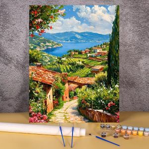 Bandai | Diy Painting By Numbers Kit Seaside Town Acrylic Paint By Numbers Wall Art Picture For Living Room Home Decoration