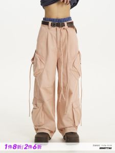 DNT Spring Camping Style Lazy Solid Color Multi-Pocket Drawstring Casual Pants 2024 New Workwear Loose Fit Trousers