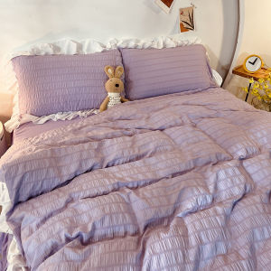 Princess Style Purple Bedding Set Four-Piece Lace Duvet Cover Sheet Pure Color Girl Heart Dormitory Three-Piece Bedding Set