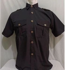 Seragam satpam safari hitam lengan pendek panjang bahan twist cod