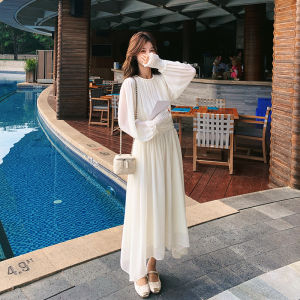 White Butterfly Knot Backless Long Sleeve Dress Womens Spring Fashion 2025 New Tea Break French Unique Beautiful Long Dress