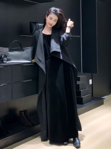 Fashion Laqian Wind Black Profile Shoelace Waist-Tight Long Trench Coat Womens Autumn and Winter Loose Fancy Coat Fashion