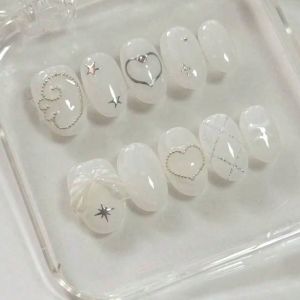 10 Chiếc Móng Tay Giả Hình Oval Ép Tay Thiết Kế Tối Giản Màu Trắng Cánh Thiên Thần Dành Cho Nữ Thích Hợp Dùng Trong Các Bữa Tiệc Chất Liệu Nhựa.