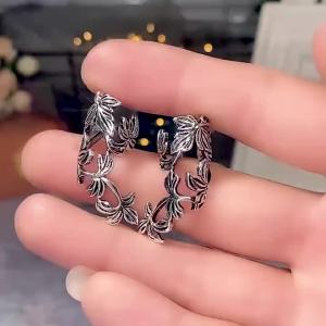 Huitan Aesthetic Clip Cuff Wrap Earring for Women Non Pierced Antique Silver Color Personality Accessories Female Trendy Jewelry