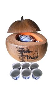 Bộ bình ủ trà trái dừa khắc chữ "Duyên" / Bình trà 04 - 09 lít / Giữ ấm 3 - 6 giờ / Sản phẩm sản xuất thủ công trứ danh xứ dừa Bến Tre
