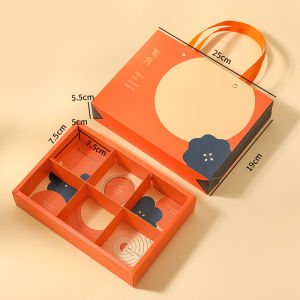 กล่องบรรจุภัณฑ์ขนม MOONCAKE สีแดง 6 ชิ้น กล่องสต็อกว่าง กล่องของขวัญ Mid-Autumn กล่องขนานไม้ไผ่แบบพิเศษ กล่องของขวัญ