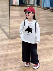 Pure Cotton Long Sleeve round Neck T-Shirt for Girls Casual Comfortable Spring Autumn Cartoon Print Kids Cute Childrens Wear