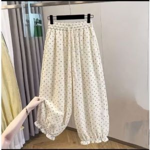 Quần Suông Thụng Nữ Ống Rộng Cạp Chun Dây Rút Chất thô Đũi mềm Mịn Mát Nhún Bèo Gấu Nữ Tính. Quần Bom Thụng Nữ Gấu Bèo Bo Nhúm Chấm BiMặc như không mặc