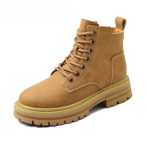 Womens Martin Boots Spring Autumn Thick Bottom High Heel Short Boot British Style Fashionable Cross Buckle Short Ankle Boot