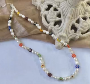 Viviann Original sterling silver High quality Baroque Pearl Rainbow Collar Chain Candy Color Necklace Baroque Pearl Choker Necklace for Women Girl GiftPopular White Pearl Jewelry Necklace
