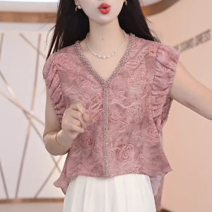 Shalldoer | Fashionable Floral Lace Trim Sleeveless Shirt Womens Summer New Style Versatile Slimming Top Straight Cut French Style