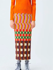 KESHANGYI Colorful Plaid Printted Womens Midi Skirt Elastic High Waist Straight Skirts Lightweight Spring New Bottom