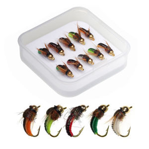10PCS/Box #12 #14 Brass Bead Head Fast Sinking Nymph Scud Bug Worm Flies Artificial Insect Trout Fly Fishing Lure Bait