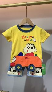 Anak Laki-Laki Kartun Pria Troli Lengan Pendek Celana Pendek Denim Kapas Baju Anak Katun Pakaian Setelan