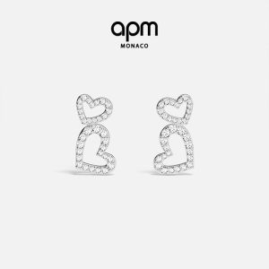 White Double Heart Earrings