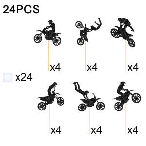 YOMDID 24Pcs Dirt Bike Motocross Cupcake Toppers Glitter Rider Cake Picks for Motorcycle Lovers Birthday Party Decoration