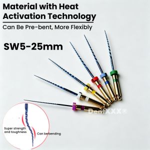 6pcs/Box NITI Heat Activated Root Canal Files 25mm Can Bend for Preparing Root Canal Treatment,Super Elastic Bendable Micro