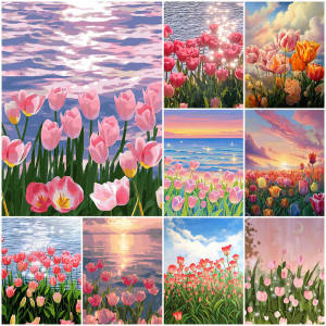 Hoa Tulip Tranh Sơn Dầu Kỹ Thuật Số Bằng Số Trên Vải Hand Painted Phong Cảnh Biển Tô Màu Tác Phẩm Nghệ Thuật Trang Trí Tường Phong Cách Hiện Đại