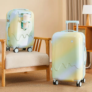 Gradient Ice Cream Design Luggage Bag Large Capacity Gender Neutral Travel Suitcase Durable ABS+PC Material with Password