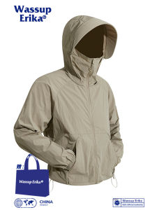 WASSUP ERIKA Mens Ice Silk Lightweight Quick Dry Breathable Removable Cap Brim UV Protection Jacket Summer Outerwear
