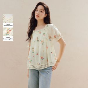 INMAN | Floral Lace Stitched Loose Collared Shirt