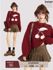 Phong Cách Giáng Sinh Ngắn Rộng Rãi Dày Dặn Áo Len Nữ Mùa Thu Mùa Đông Thiết Kế Cảm Giác Phong Cách Riêng Biệt Phong Cách Lười Biếng Trang Phục Bên Trong Năm Mới Màu Đỏ