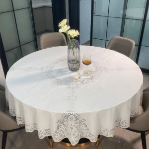 Waterproof round Tablecloth Lace Dining Table European Style PVC High-End Feeling Home Use Table Mat Plant Floral Pattern
