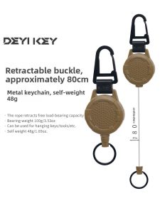 DEYIKEY | Heavy Duty Climbing Key Ring with Badge Clip 80cm Steel Wire Rope