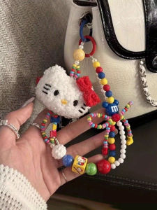 1/3pcs Hello Kitty Bowknot Beaded Phone Lanyard Cute Cartoon Cat Charm Colorful Wrist Strap for woman Smartphone Accessory