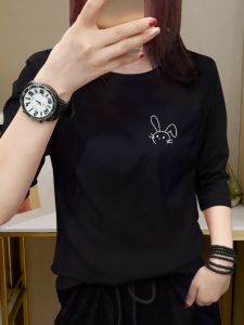 Womens Pure Cotton 3/4 Sleeve T-Shirt Loose Fit Base Layer Shirt Inner Wear Spring New Style Comfortable Korean Style Top