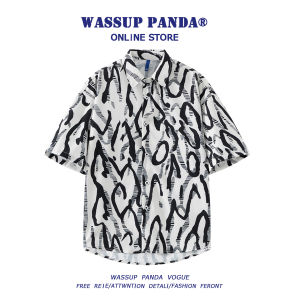 Wassup Panda Summer Hawaiian Vacation Beach Loose Fit Short Sleeve Floral Shirt Mens Casual Half Sleeve Summer Shirt