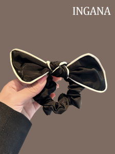 ยางรัดผมลายผีเสื้อสีดำ ยางรัดผมยืดหยุ่นสูง ยางรัดผมสไตล์เกาหลี แฟชั่นฤดูใบไม้ผลิ 2024 ยางรัดผมผ้าลายผีเสื้อสีบล็อก