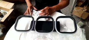 LED Ceiling Lights Modern Design Black Square Semi Flush Mount Chandelier Acrylic Tri-Color Dimmable Nordic Ceiling Lamp for Living Dining Room Bedroom Kitchen Balcony