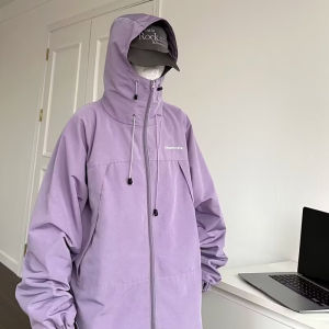 Outdoor Womens Loose Waterproof Hooded Jacket Mountain Series Fashionable American Retro Style Long Sleeve Mid-Length Coat