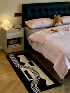 Nordic Ins Style Long Velvet Carpet Bedroom Living Room Bedside Rug Asymmetrical Long Pile Bedroom Door Mat Black White