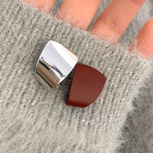 Retro Geometric Metal Earrings Matte Red Drip Glaze Double-Sided Color Collision Elegant Simple Style for Women Fashion Jewelry