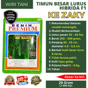 (COD) Benih Timun BESAR LURUS Hibrida F1 KE ZAKY 20 gram (±880 biji) Tahan Virus Kulit Hijau Gelap Benih Premium | Bibit Ketimun Rujak Besar | Biji Mentimun Hijau Gelap | Timun Jepang Panjang Super | Timun Metavi | Timun Hercules Timun Mira