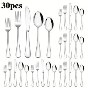 Bộ Đồ Ăn Bằng Thép Không Gỉ 30 Món - Bộ Dao Và Nĩa Bít Tết Cao Cấp Mạ Bạc Cho 6 Người Bộ Đồ Ăn Kiểu Tây Thân Thiện Với Môi Trường