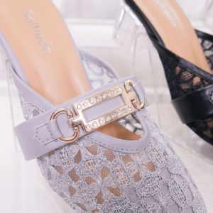 Sepatu Sendal Pesta Wanita Sandal Kondangan Mewah Korea Brukat Hak Hag Kaca Heels Hak 5 cm DV28002