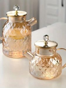 Diamond Amber Glass Jug Set Glass Teapot Set With Cups Hot Drinks Cold Drinks Teko Gelas Diamond Air Sejuk Air Panas