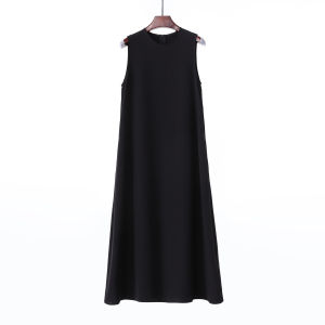 Elegant Heavyweight Silk Sleeveless Dress Silk A-Line Long Skirt Loose Flared Silken City Commute Suitable round Neck Zipper Closure