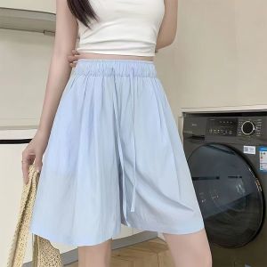 Yamamoto บางสีน้ําเงิน กางเกงขาสั้น ผู้หญิง ฤดูร้อน 2024 หลวม ขากว้าง ไซส์เล็ก ลำลอง กีฬาห้าส่วน กางเกง สไตล์เกาหลี เดินทาง