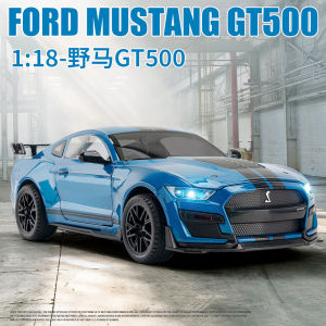 ของเล่นโมเดลของเล่นสำหรับเด็กผู้ชายGT500ฟอร์ดมัสแตงรถ Diecast ซิงก์ของเล่นรุ่นอัลลอยไฟสำหรับรถ SUV และ Kado Ulang Tahun มีเสียง1/18สีน้ำเงิน