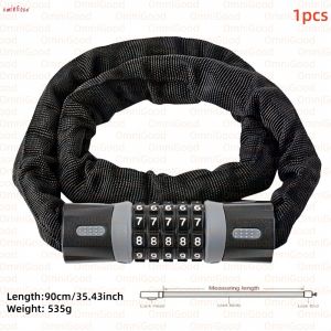 OminGood Black Bicycle Lock Chain 90cm/35.4 Inches with 5-Digit Code for Bikes Motorcycles Electric Scooters And Gates