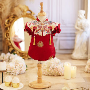 One Year Old Celebration Dress Baby Girl Red Festive One-Year-Old Birthday Zhuazhou Banquet National Style Tang Suit Crown Clothes Baby Chinese Style Cheongsam
