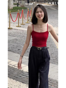 YUEZHONGWEI | Red Backless Crop Top Womens Summer Outfit Slim Fit Hollow Out Sleeveless Vest Style Commute Fashion Short Length Cover Up