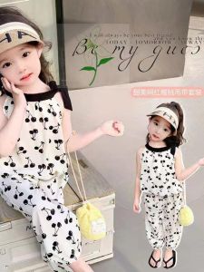 Cute Childrens Summer Outfit 2-Piece Set Baby Fashion Short Shorts Strap Design Cotton Polyester Blend Thin Material for Girls